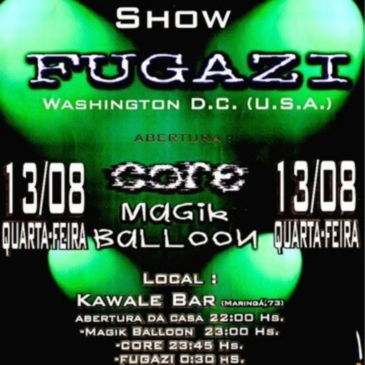Cartaz original do show do Fugazi no Kawale Bar