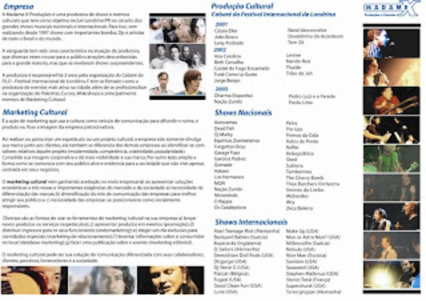 Folheto institucional da produtora Madame X